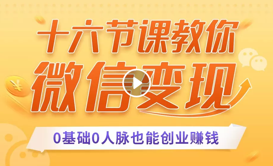 十六节课教你零基础微信变现，用单品打爆市场，每月收入超过10万+-阳知网创资源库