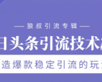 狼叔今日头条引流技术3.0,打造爆款稳定引流的玩法,VLOG引流技术-阳知网创资源库