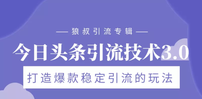 狼叔今日头条引流技术3.0,打造爆款稳定引流的玩法,VLOG引流技术-阳知网创资源库