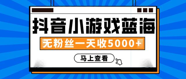 赚钱计划:抖音小游戏蓝海项目,无粉丝一天收入5000+-阳知网创资源库