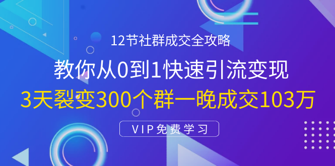 12节社群成交全攻略:从0到1快速引流变现,3天裂变300个群一晚成交103万-阳知网创资源库