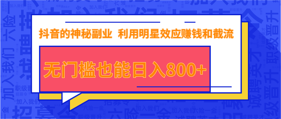 抖音上神秘副业项目,利用明星效应赚钱和截流,无门槛也能日入800+-阳知网创资源库