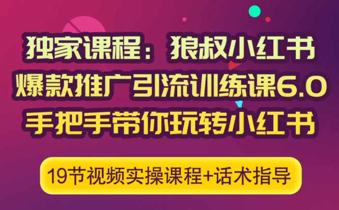 狼叔小红书爆款推广引流训练课6.0,手把手带你玩转小红书-阳知网创资源库