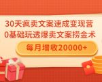 30天疯卖文案速成变现营,0基础玩透爆卖文案捞金术!每月增收20000+-阳知网创资源库
