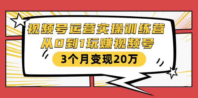 视频号运营实操训练营:从0到1玩赚视频号,3个月变现20万-阳知网创资源库