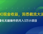 单日500现金收益,洞悉截流大法,一个批量化无脑操作的月入3万小项目-阳知网创资源库