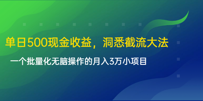 单日500现金收益,洞悉截流大法,一个批量化无脑操作的月入3万小项目-阳知网创资源库