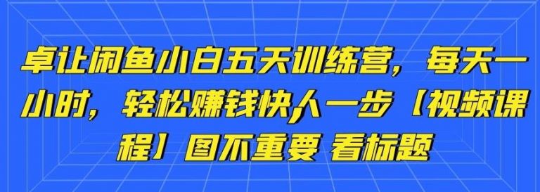 卓让闲鱼小白五天训练营,每天一小时,轻松赚钱快人一步-阳知网创资源库