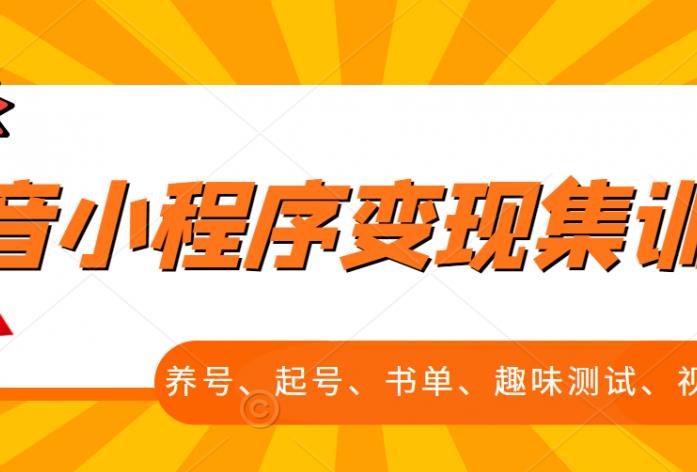 抖音小程序变现集训课,养号、起号、书单、趣味测试、视频剪辑,全套流程-阳知网创资源库