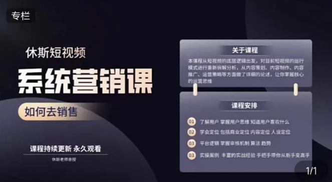 休斯短视频系统运营大课,你掌握核心的运营思维 价值7800元-阳知网创资源库