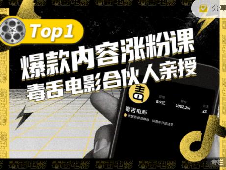 【毒舌电影合伙人亲授】抖音爆款内容涨粉课,5000万抖音大号首次披露涨粉机密-阳知网创资源库