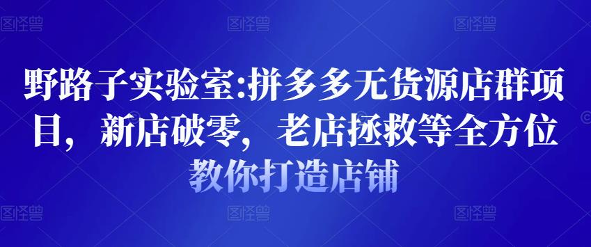 野路子实验室:拼多多无货源店群项目,新店破零,老店拯救等全方位教你打造店铺-阳知网创资源库