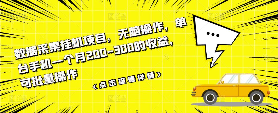 数据采集挂机项目,无脑操作,单台手机一个月200-300的收益,可批量操作-阳知网创资源库