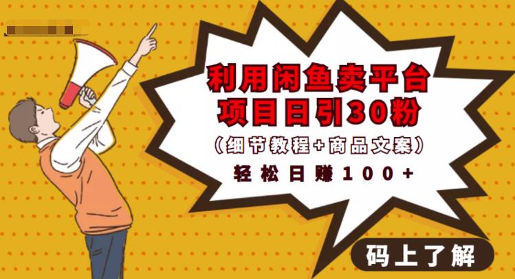利用闲鱼卖平台项目课程资源日引流30+精准粉丝，轻松日赚100+，积累人脉可实现二次变-阳知网创资源库
