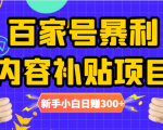 百家号暴利内容补贴项目,图文10元一条,视频30一条,新手小白日赚300+-阳知网创资源库