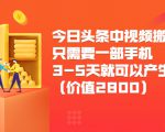 今日头条中视频搬运项目，只需要一部手机3-5天就可以产生利润（价值2800元）-阳知网创资源库