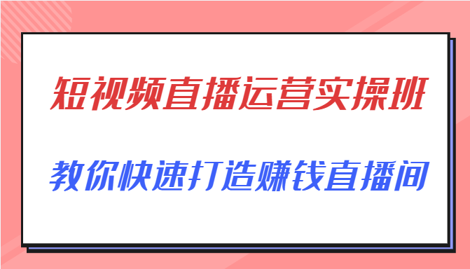 短视频直播运营实操班,直播带货精细化运营实操,教你快速打造赚钱直播间-阳知网创资源库