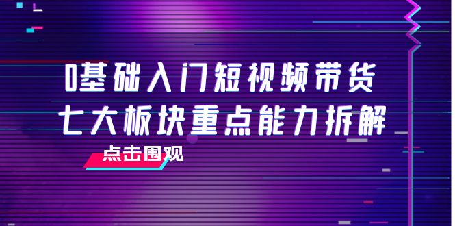 0基础入门短视频带货，七大板块重点能力拆解，7节精品课4小时干货-阳知网创资源库