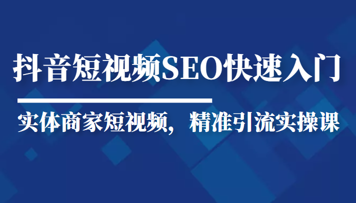 抖音短视频Seo搜索排名优化新手快速入门教程,实体商家短视频,精准引流实操课-阳知网创资源库