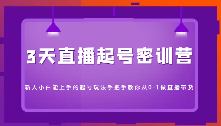 3天直播起号密训营,新人小白能上手的起号玩法,手把手教你从0-1做直播带货-阳知网创资源库