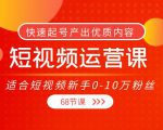 短视频运营课,适合短视频新手0-10万粉丝,快速起号产出优质内容(无水印)-阳知网创资源库