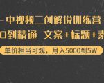 中视频二创解说训练营:从0到精通 文案+标题+素材、月入5000到5W-阳知网创资源库