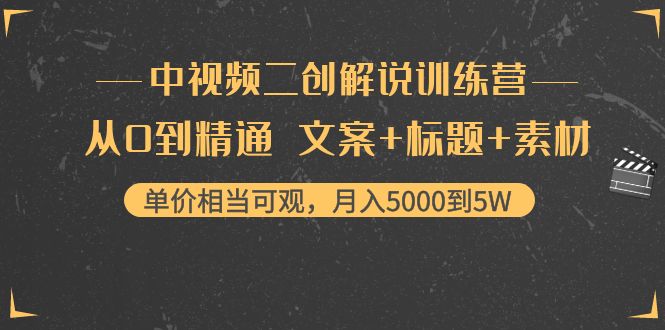 中视频二创解说训练营:从0到精通 文案+标题+素材、月入5000到5W-阳知网创资源库