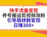 快手流量变现,养号搬运剪视频涨粉,引导跳转群变现日赚300+-阳知网创资源库