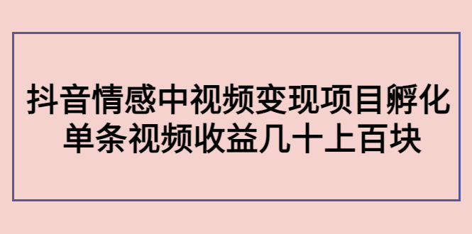 副业孵化营第5期:抖音情感中视频变现项目孵化 单条视频收益几十上百-阳知网创资源库