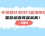 中视频计划冷门蓝海项目【二创解说】陪跑课程：播放越高收益越高-阳知网创资源库