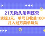 21天微头条训练营,实操3天,单号日收益100+月入过万简单玩法-阳知网创资源库