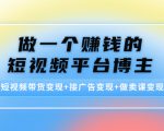 做一个赚钱的短视频平台博主:短视频带货变现+接广告变现+做卖课变现-阳知网创资源库