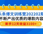 头条爆文训练营202202期,不断产出优质的爆款内容,新手12天收益3100+-阳知网创资源库