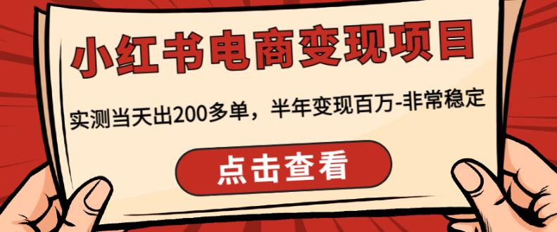 顽石·小红书电商变现项目,实测当天出200多单,半年变现百万,非常稳定-阳知网创资源库