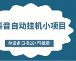 抖音自动挂机小项目,单设备日撸20+,可批量,号越多收益越大-阳知网创资源库