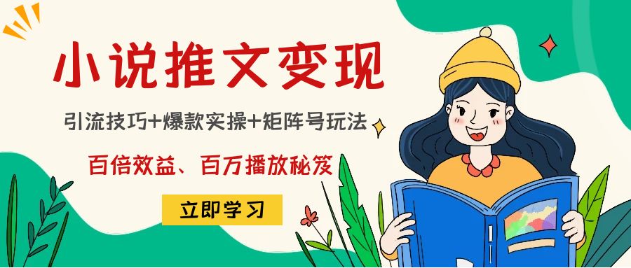小说推文训练营：引流技巧+爆款实操+矩阵号玩法，百倍效益、百万播放秘笈-阳知网创资源库