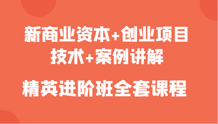 新商业资本+创业项目,技术+案例讲解,精英进阶班全套课程-阳知网创资源库