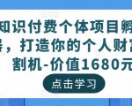 知识付费个体项目孵化器，打造你的个人财富收割机-价值1680元-阳知网创资源库