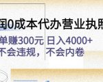 高利润0成本代办营业执照项目:一单赚300元日入4000+不会违规,不会内卷-阳知网创资源库