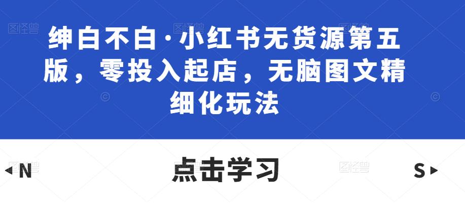 绅白不白·小红书无货源第五版,零投入起店,无脑图文精细化玩法-阳知网创资源库