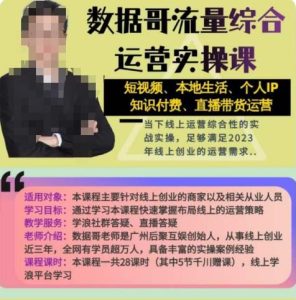 数据哥流量综合运营实操课：短视频、本地生活、个人IP知识付费、直播带货运营-阳知网创资源库