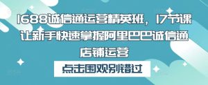 1688诚信通运营精英班,17节课让新手快速掌握阿里巴巴诚信通店铺运营-阳知网创资源库