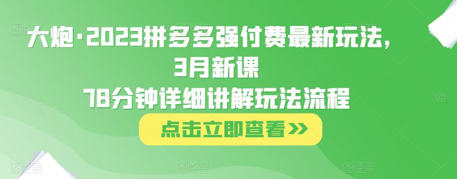 大炮·2023拼多多强付费最新玩法，3月新课​78分钟详细讲解玩法流程-阳知网创资源库