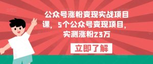 公众号涨粉变现实战项目课，5个公众号变现项目，实测涨粉23万-阳知网创资源库