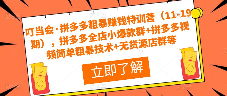 叮当会·拼多多粗暴赚钱特训营（11-19期），拼多多全店小爆款群+拼多多视频简单粗暴技术+无货源店群等-阳知网创资源库