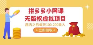 黄岛主·拼多多小网课无版权虚拟项目分享课：起店之后每天100-200收入-阳知网创资源库