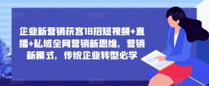 企业新营销获客18招短视频+直播+私域全网营销新思维,营销新模式,传统企业转型必学-阳知网创资源库