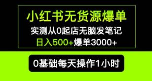 小红书无货源爆单实测从0起店无脑发笔记爆单3000+长期项目可多店-阳知网创资源库