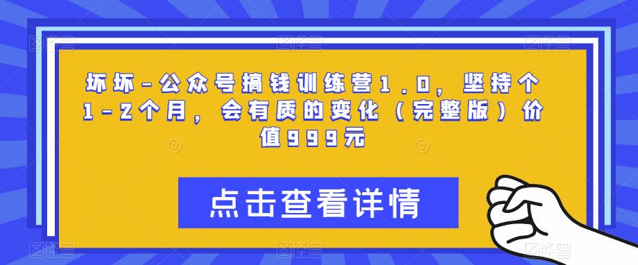 坏坏-公众号搞钱训练营1.0,坚持个1-2个月,会有质的变化(完整版)价值999元-阳知网创资源库