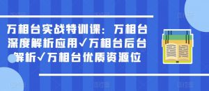 万相台实战特训课：万相台深度解析应用✔万相台后台解析✔万相台优质资源位-阳知网创资源库